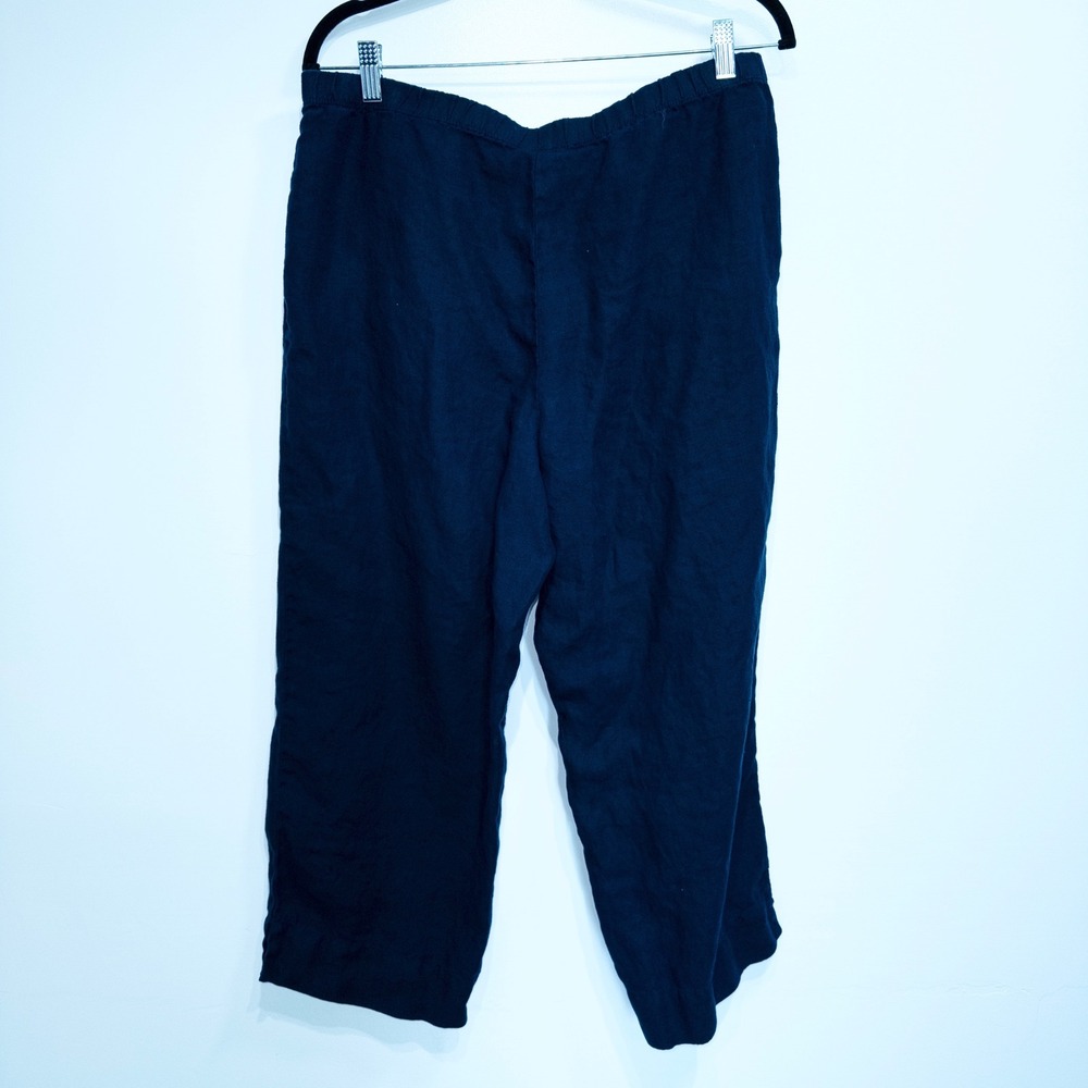 J. Jill Navy Blue Linen Pull On Wide Leg Pants Size Medium - Picture 7 of 9